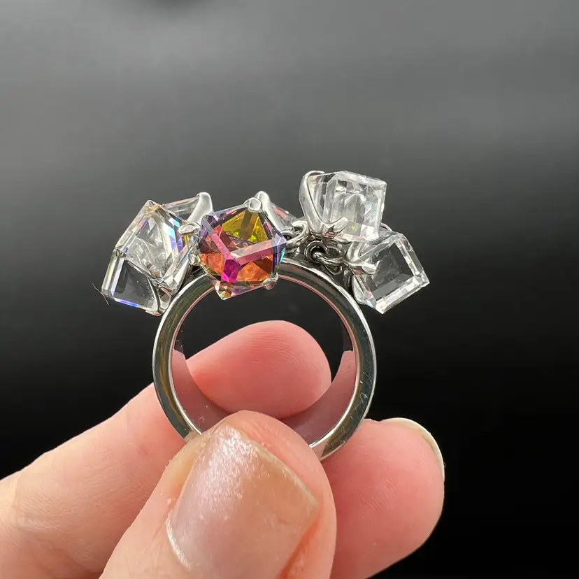 Swatch Love Explosion Iridescent Crystal Ring Size 7 w/ Floating Frame Box