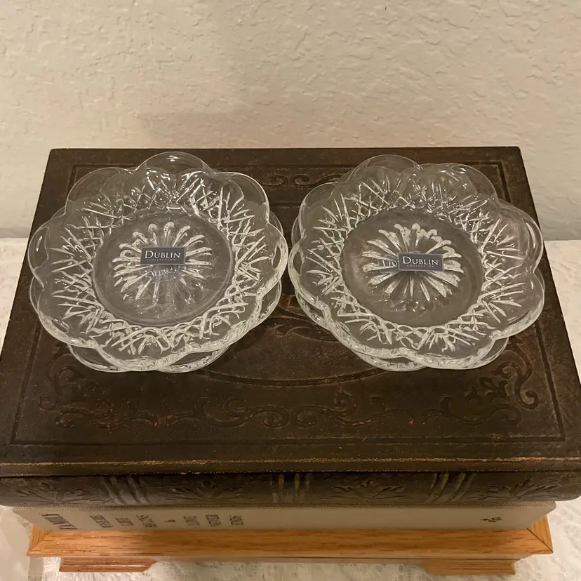 🎉Set Of 4 Godinger Dublin Clear Crystal Appetizer Plates