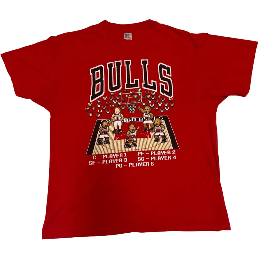 Chicago Bulls NBA Vintage Pixel Art Team Lineup Unisex T-Shirt by Majestic XL