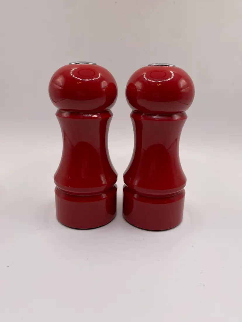 Olympia Red Wooden Salt Shaker and Pepper Mill Set - Excellent Condition