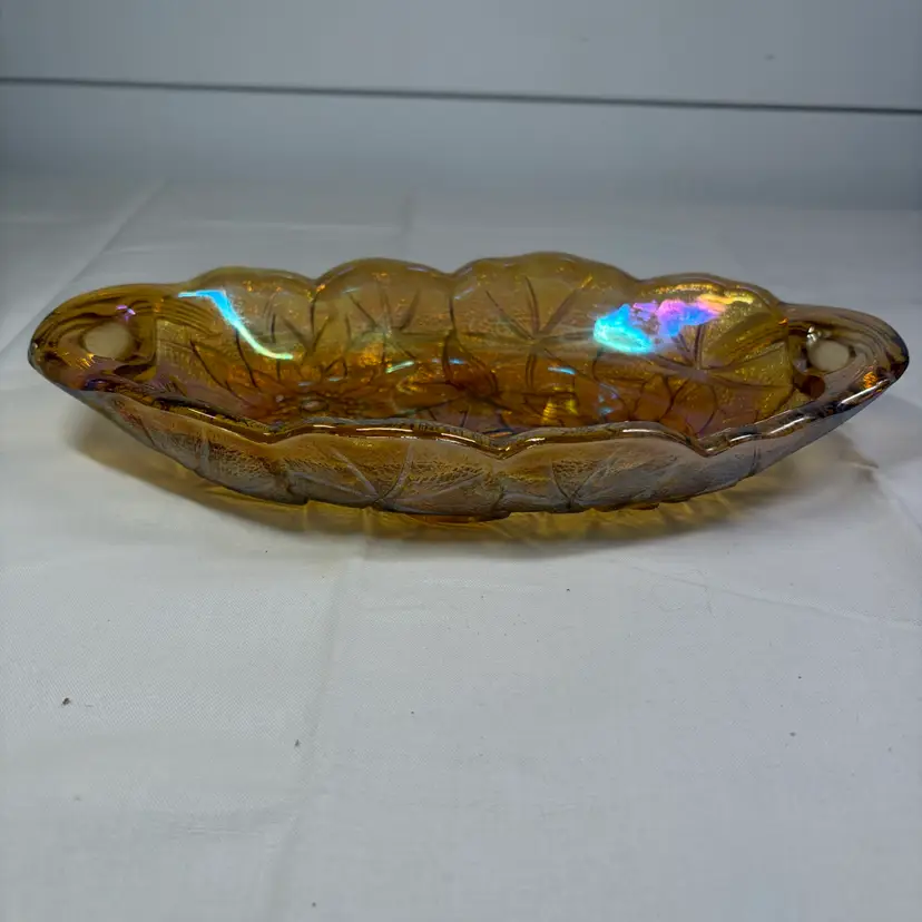 Indiana Glass, Carnival Glass, Lily Pattern, Oval, Relish, Dish