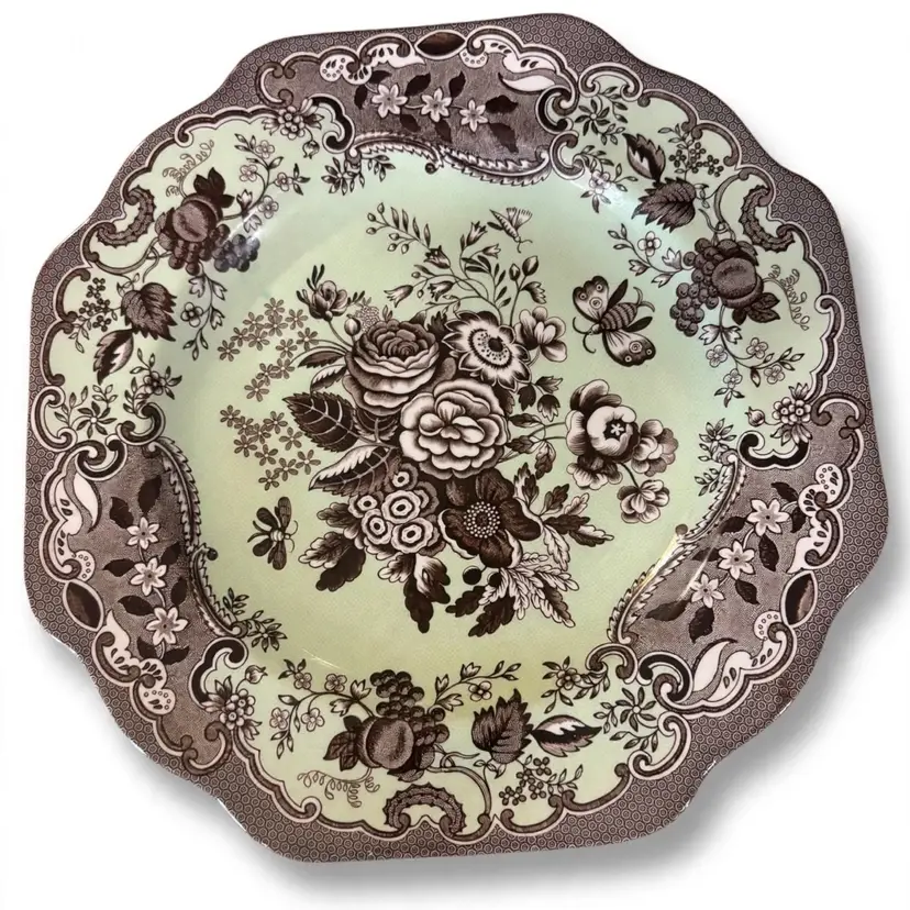 Spode Archive Collection Blue Rose Mint Green Brown Plate Scalloped England