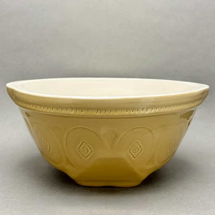 Vintage CPCA California Pottery Yellow Embossed Gripstand Mixing Bowl
