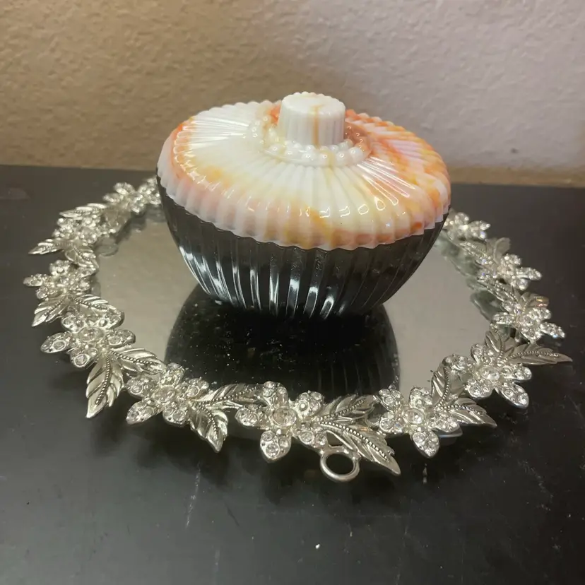 Fenton Ridged Slag Glass 4” Lidded Trinket Box
