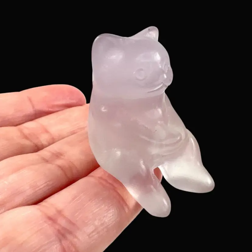 Fluorite Miniature Hand-Carved Kitty Cat Shelf Sitter – UV Reactive Crystal Carving