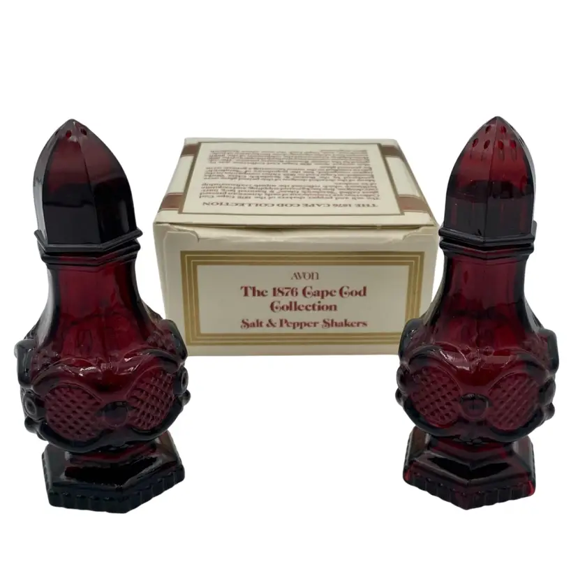 Vintage Avon 1876 Cape Cod Ruby Red Glass Salt & Pepper Shakers w/Box Never Used