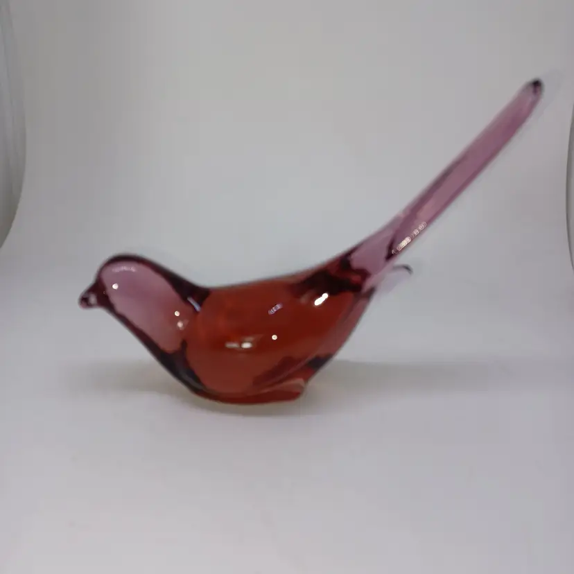 Fenton Art Glass Cranberry Pink Bird of Happiness Long Tail Sparrow