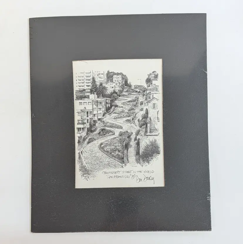 Vintage 1977 Don Davey Signed Art Print Crookedest Street San Francisco Matted