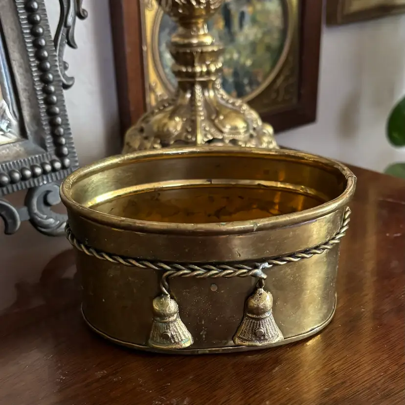 🐇Vintage Hosley Brass Rope & Tassel Small Planter Pot