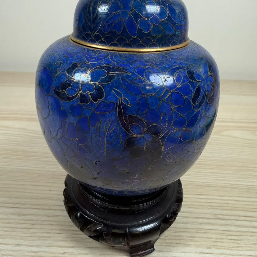 Blue Cloisonné Ginger Jar With Stand