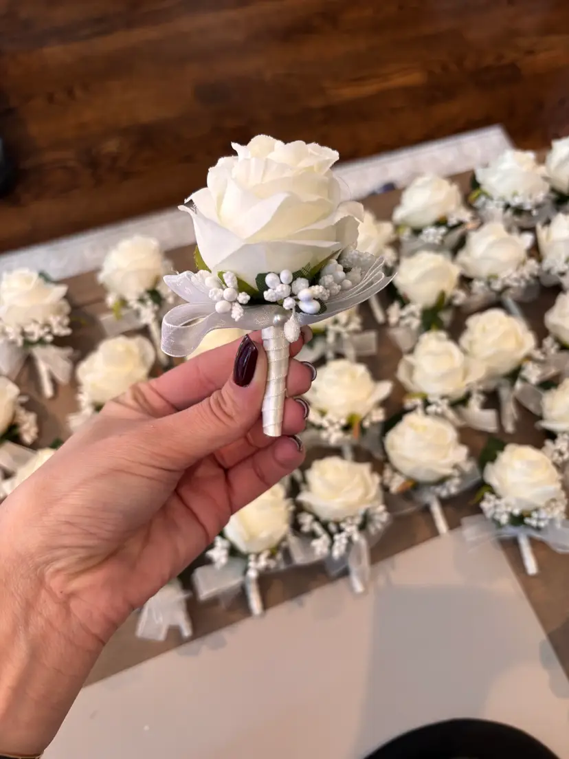 Faux Silk White Rose Boutonnieres