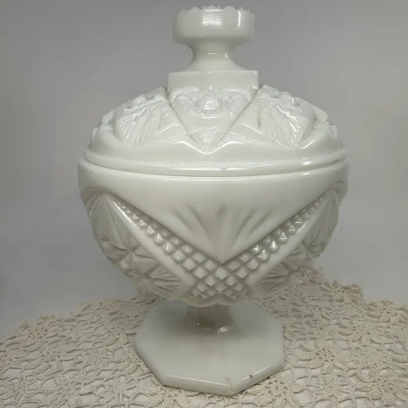 Imperial Milk Glass Pedestal Candy Dish with Lid