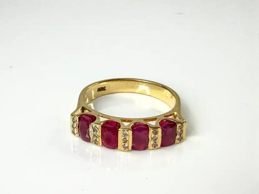 Vintage 18K gold 1.65ct Ruby Diamond Architectural Band Ring 7.3g s11.75 JR2184