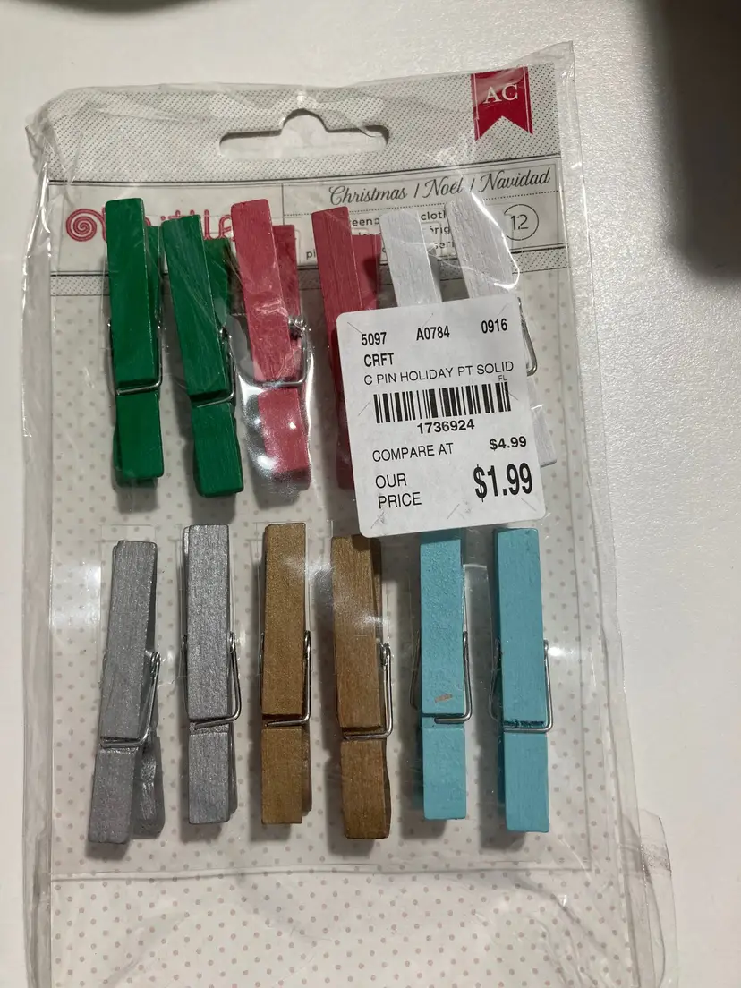 Small wood colored clothespins