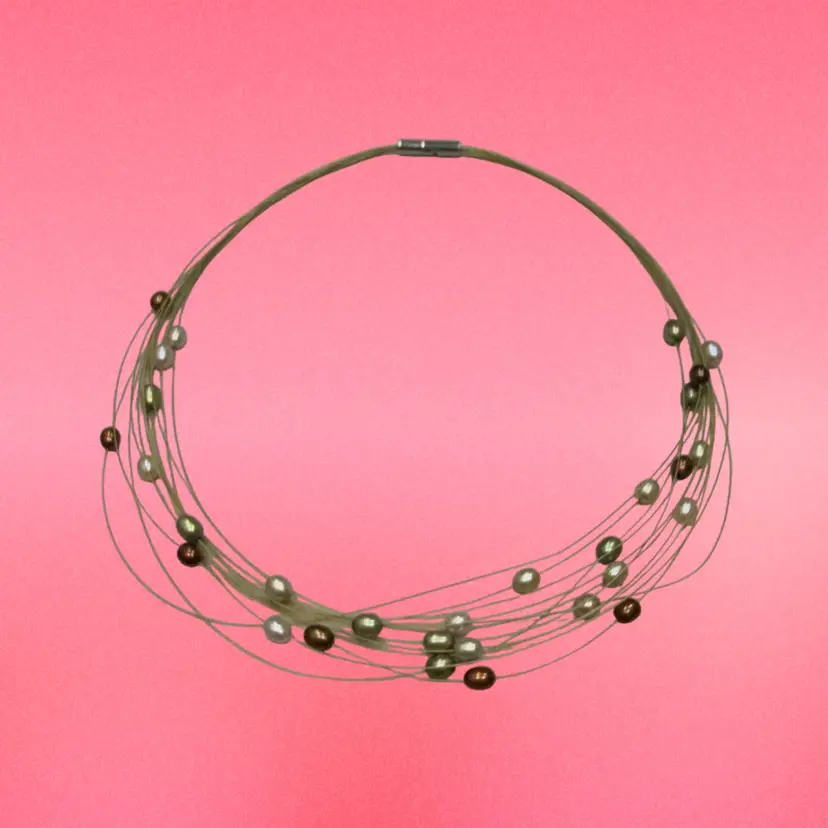 Honora Floating Genuine Cultivated Pearls Multi Green Wire Strand Freshwater Warm Tones, 18”
