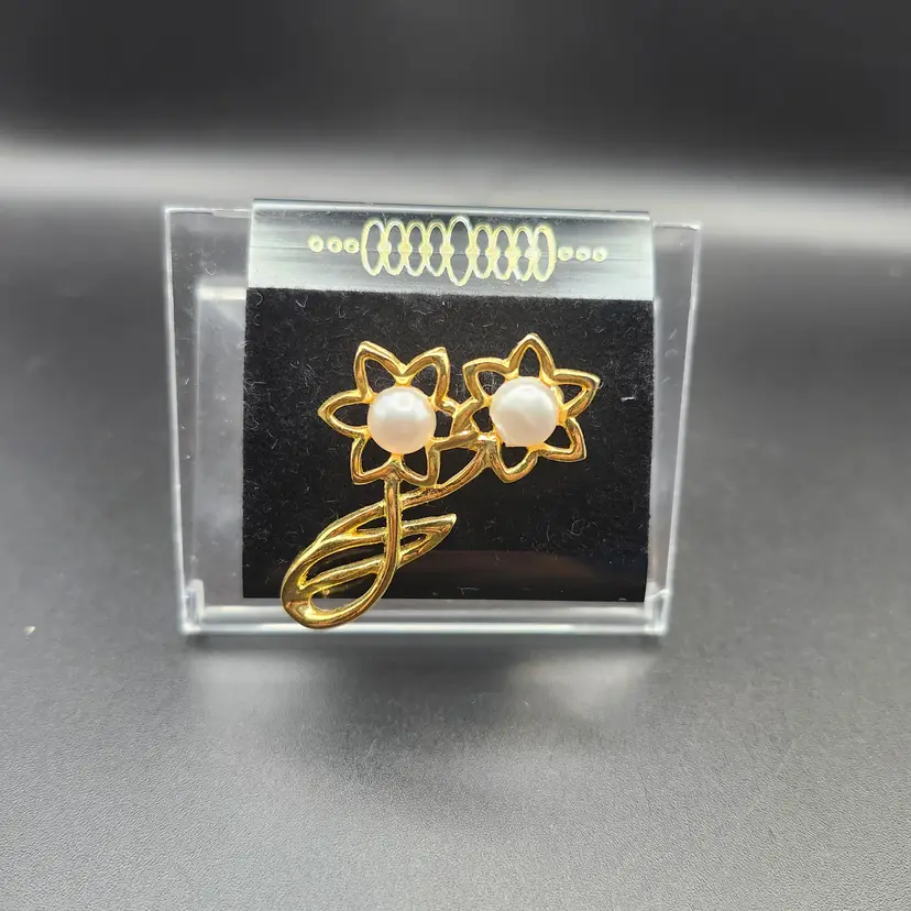 Golden Blossom Pearl Brooch-NOS