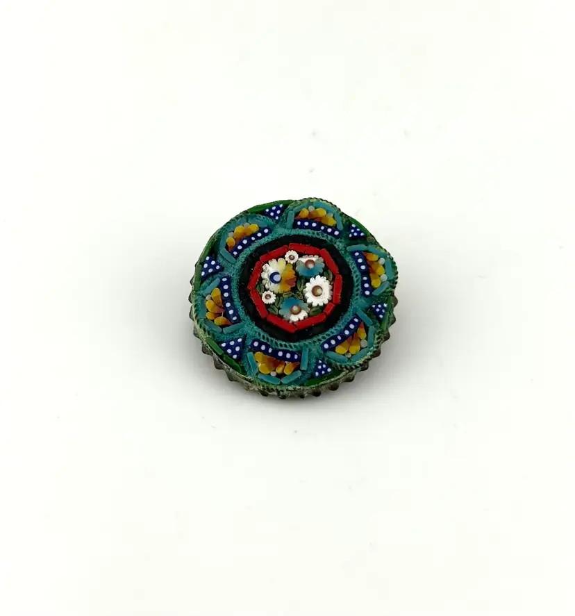 Vintage Gold Tone Micro Mosaic Brooch 1”