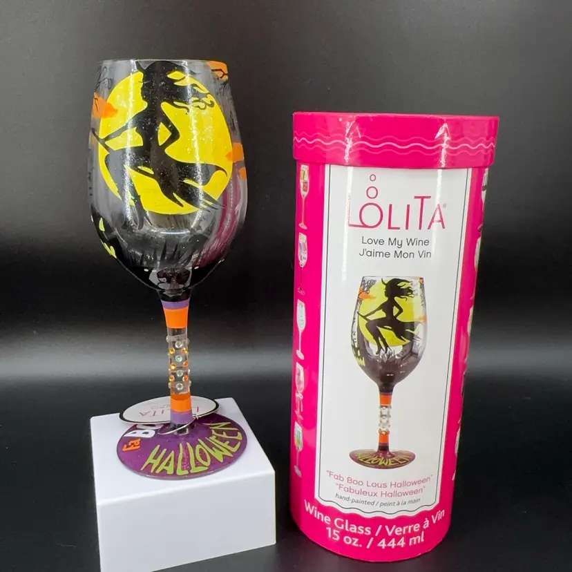 Lolita “Fab Boo Lous Halloween” Hand Painted Wine Glass
