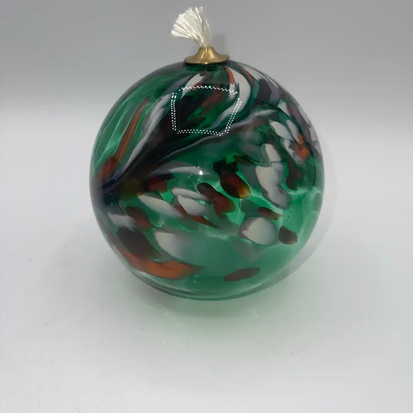 Blown Glass Orb Oil Lamp Greens 4.5 Inches