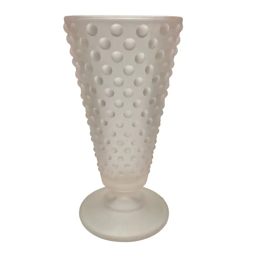 Vintage Light Pink Frosted Glass Hobnail Vase, Flared and Footed, 8"