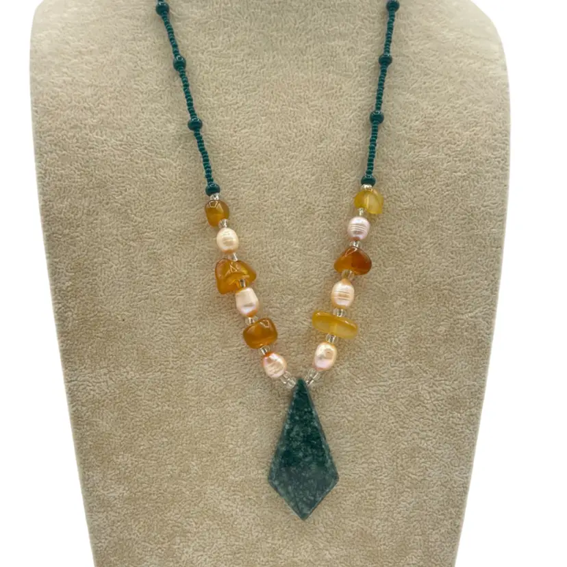 Vintage Stone & Pearl Necklace - 21"