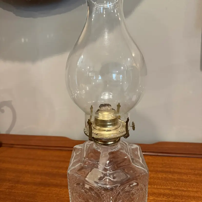 Vintage Glass Oil Lamp with Brass Accents