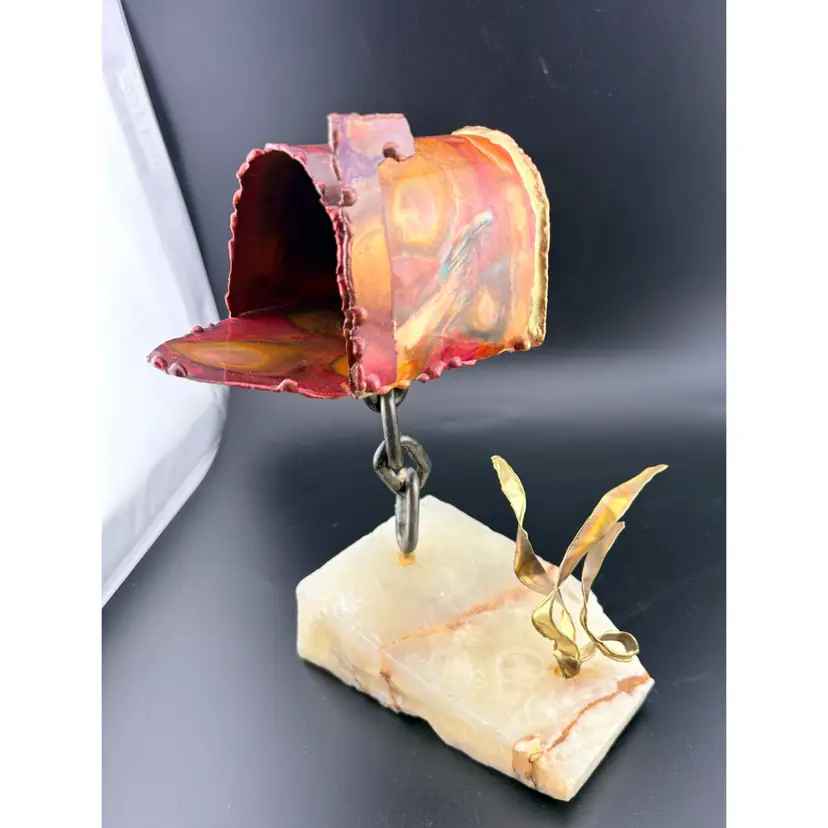 Vintage Brutalist Copper/Brass Mailbox On Onyx Stone 7.75” Tall x 5” Wide x 5” Deep