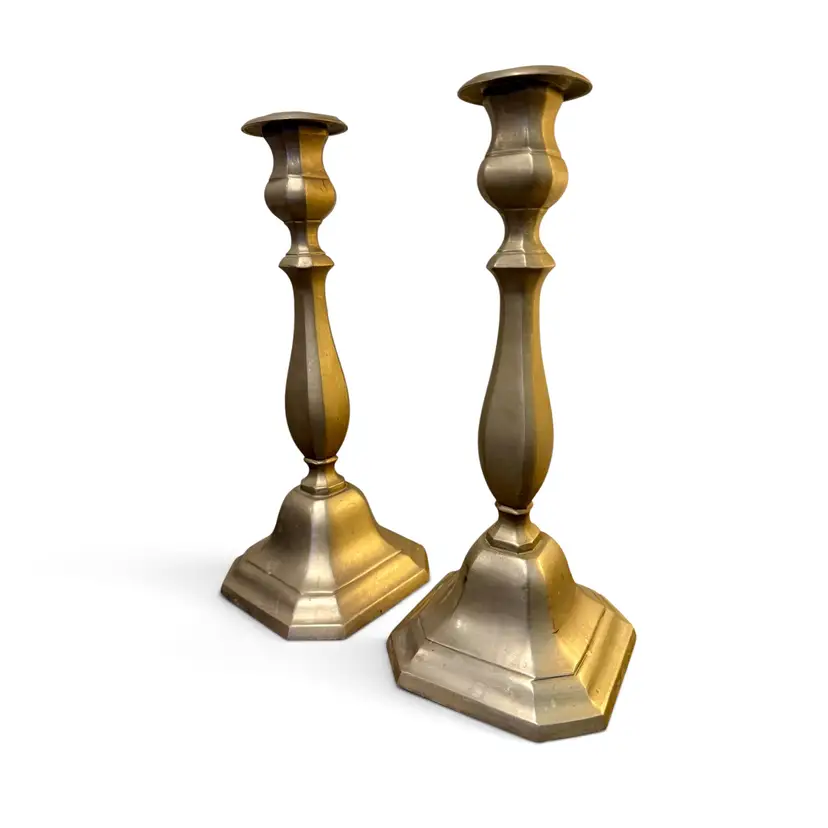 Set of Two Vintage Brass Taper Candlestick Holders Nice Patina - INDIA