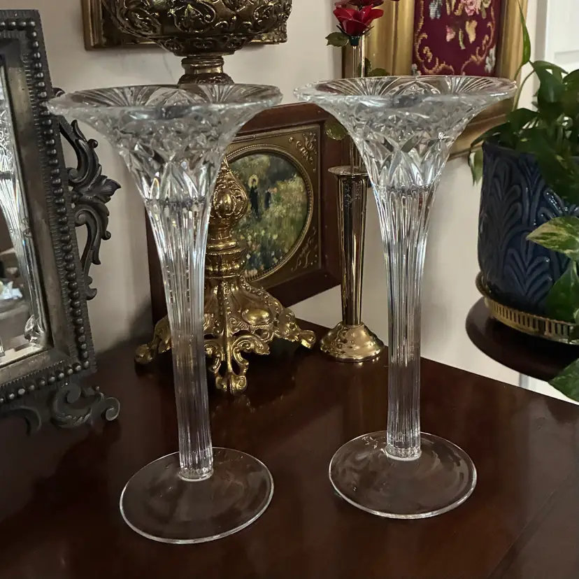 🐇 Vintage Cristal d'Arques Vincennes Crystal Trumpet Candlestick Pair