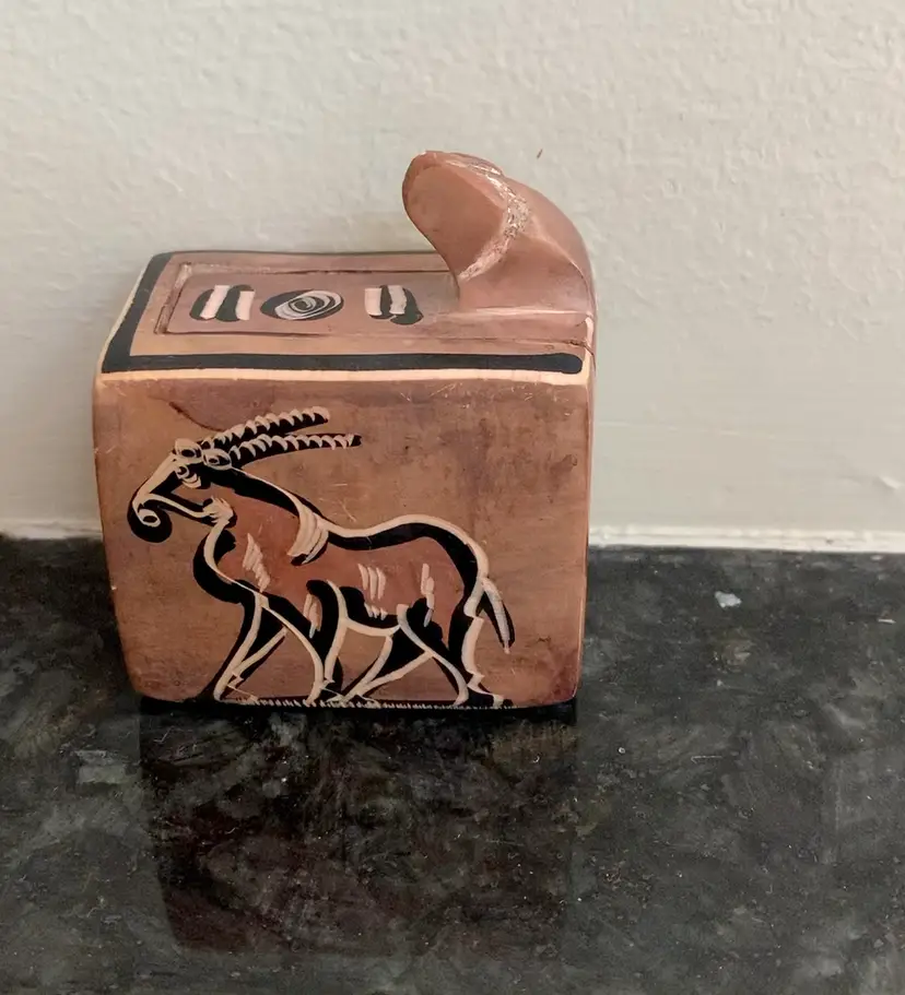 Small Carved Soapstone Surprise Box With Sliding Lid. SEE VIDEO Hand Painted