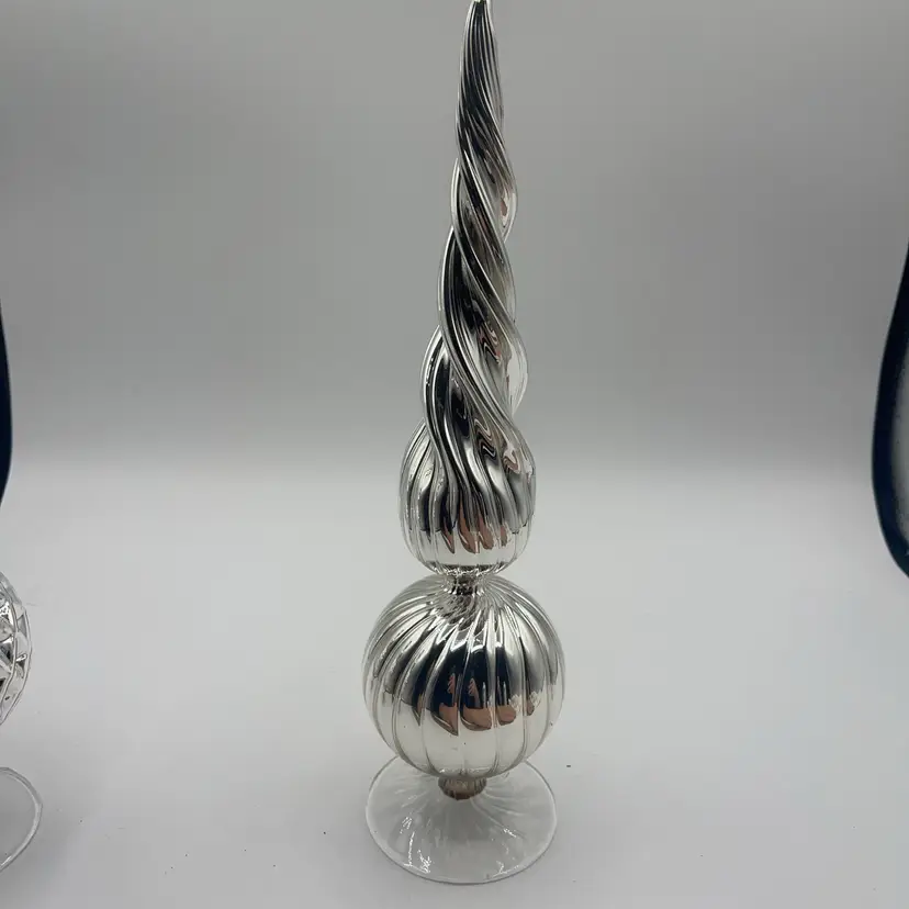 Christmas Silver Glass Table/Shelf  Decoration 12” Tall With 3-1/2" Dia. Base