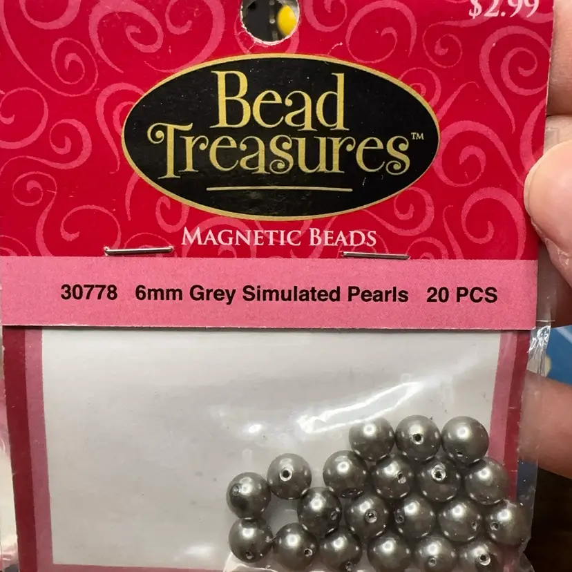 New In Pkg 20pc 6MM Grey Magnetic Faux Pearls