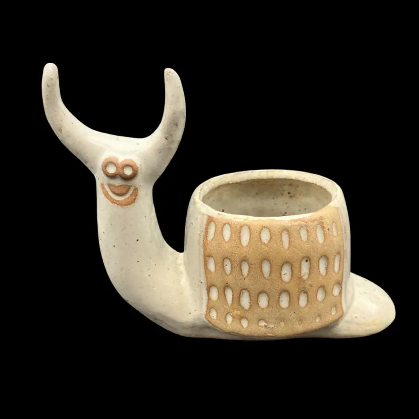 21 - Vintage David Stewart Lion's Valley Stoneware 5” Snail Planter 1970s Mid Century Modern Art Pottery