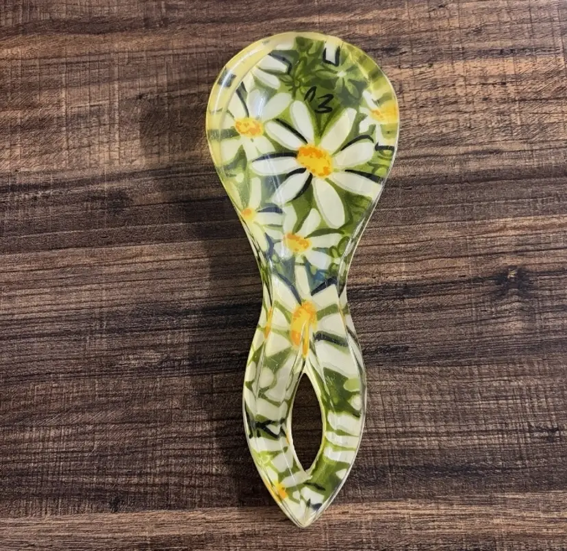 Vintage Mid-Century Modern Lucite Acrylic Resin Daisy Floral Spoon Rest