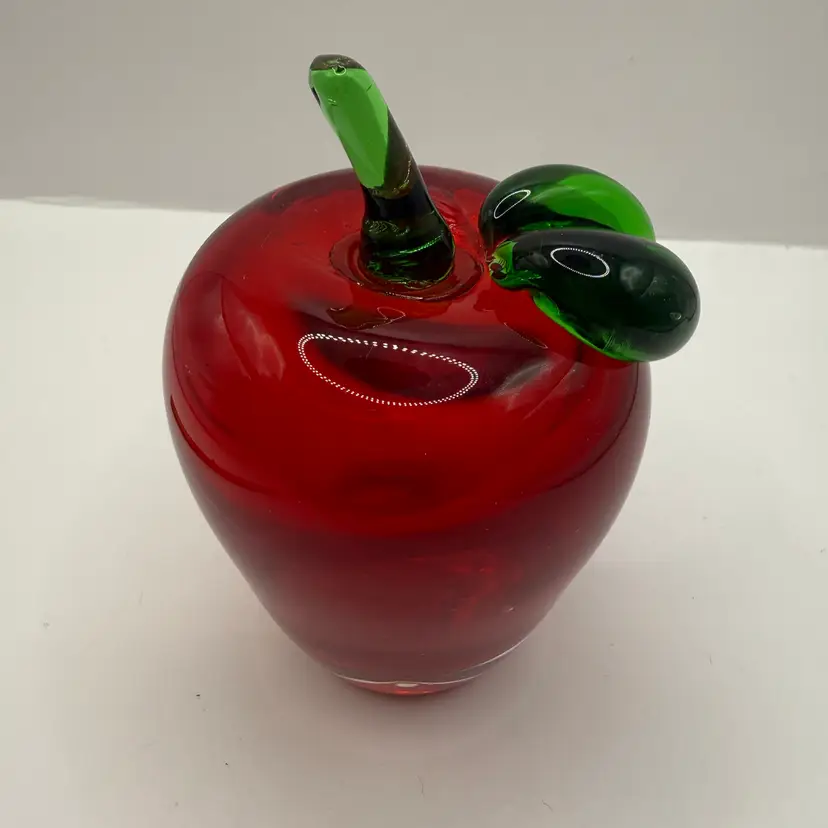 Blown Glass Red Apple Paperweight Figurine 4.5”