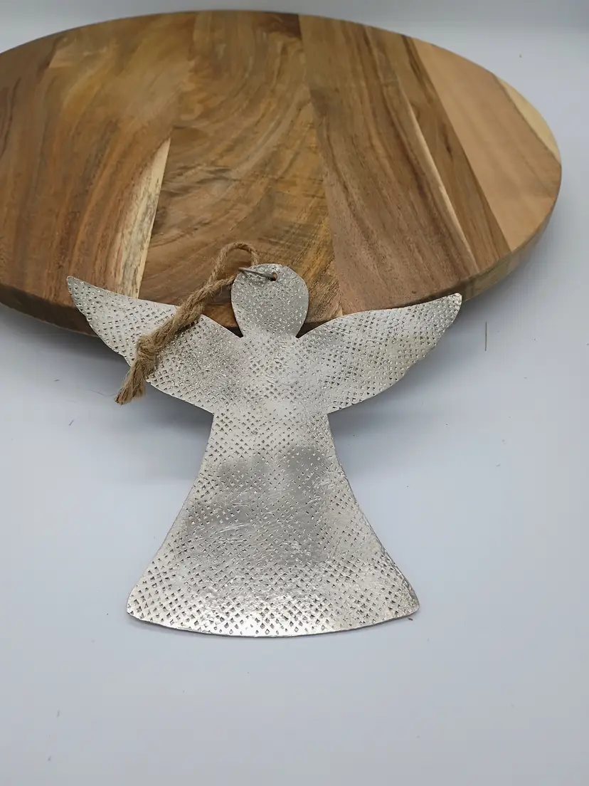 Rustic Primitive Angel Metal Stamped Christmas Holiday Tree Ornament