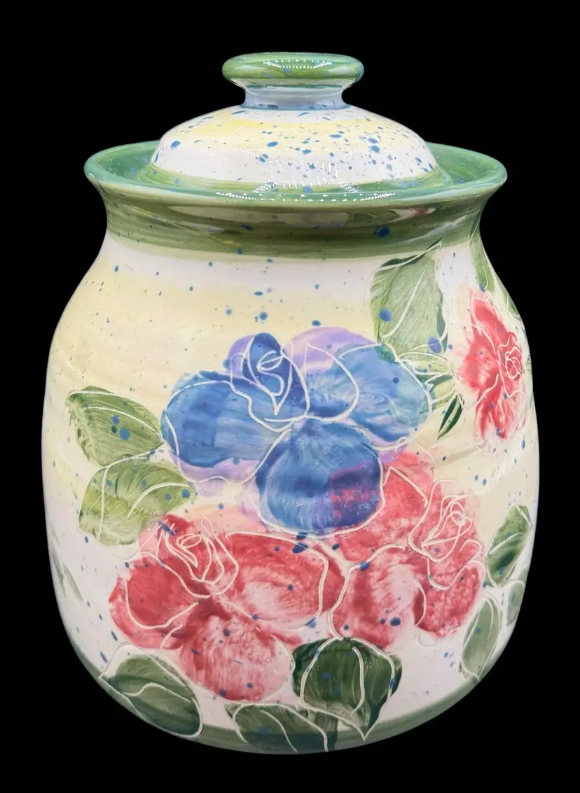 Rare Julie Ueland Backsplash Pottery Canister Cookie Jar Floral Salmon Falls WA