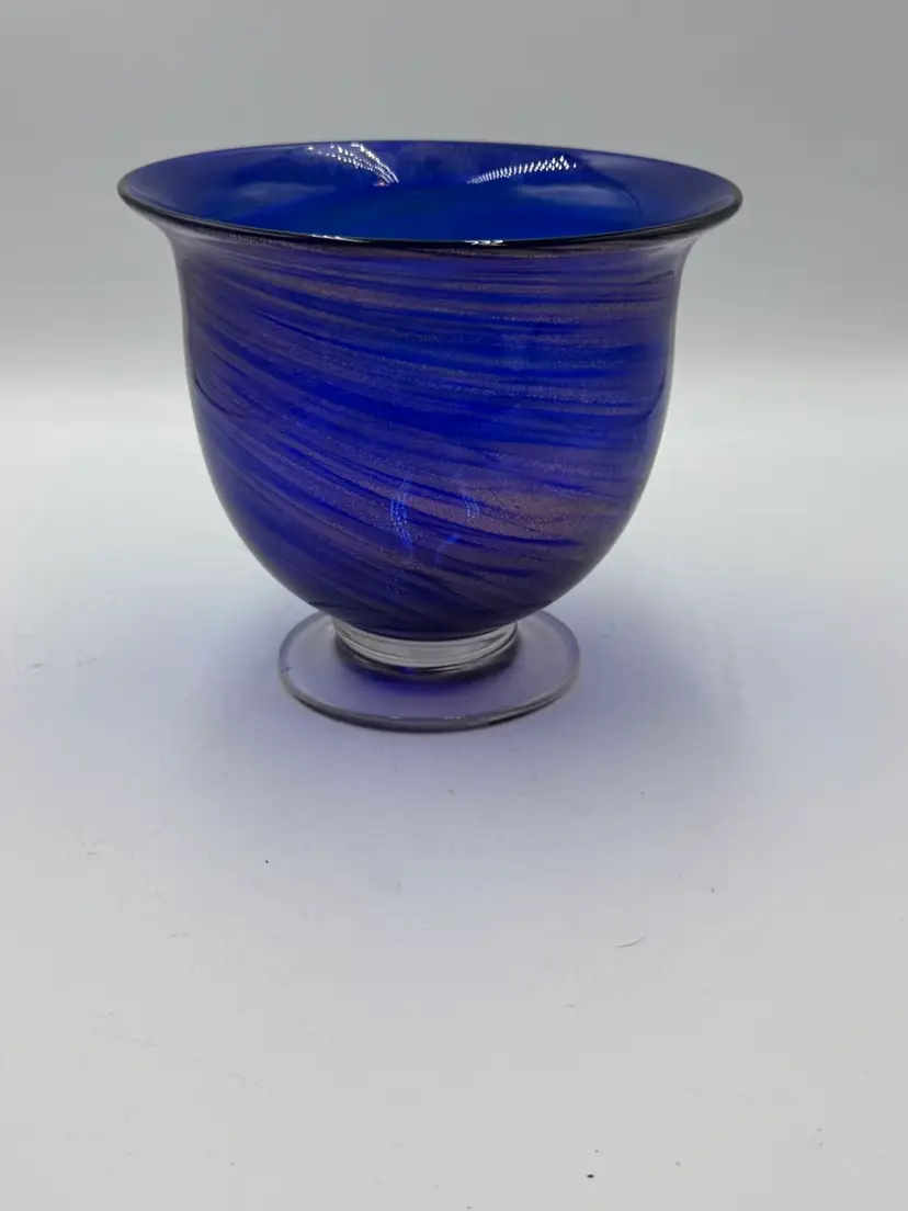 Glass Art Cobalt Blue Speckled Gold Hand Blown Decorative Bowl