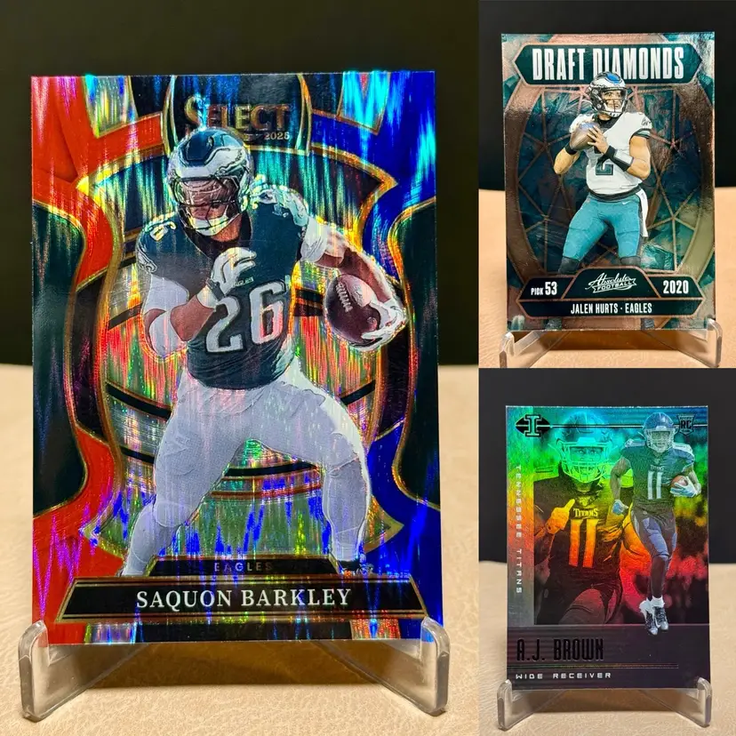 Philadelphia Eagles 3 Card Lot - Jalen Hurts - AJ Brown - Saquon Barkley Insert Football Cards
