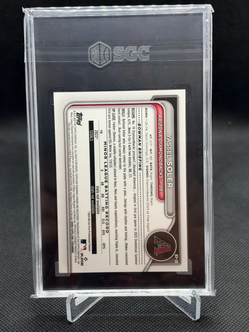 2024 Bowman Chrome #BCP-174 Yassel Soler Red Shimmer Refractor 6/10 1st SGC 9