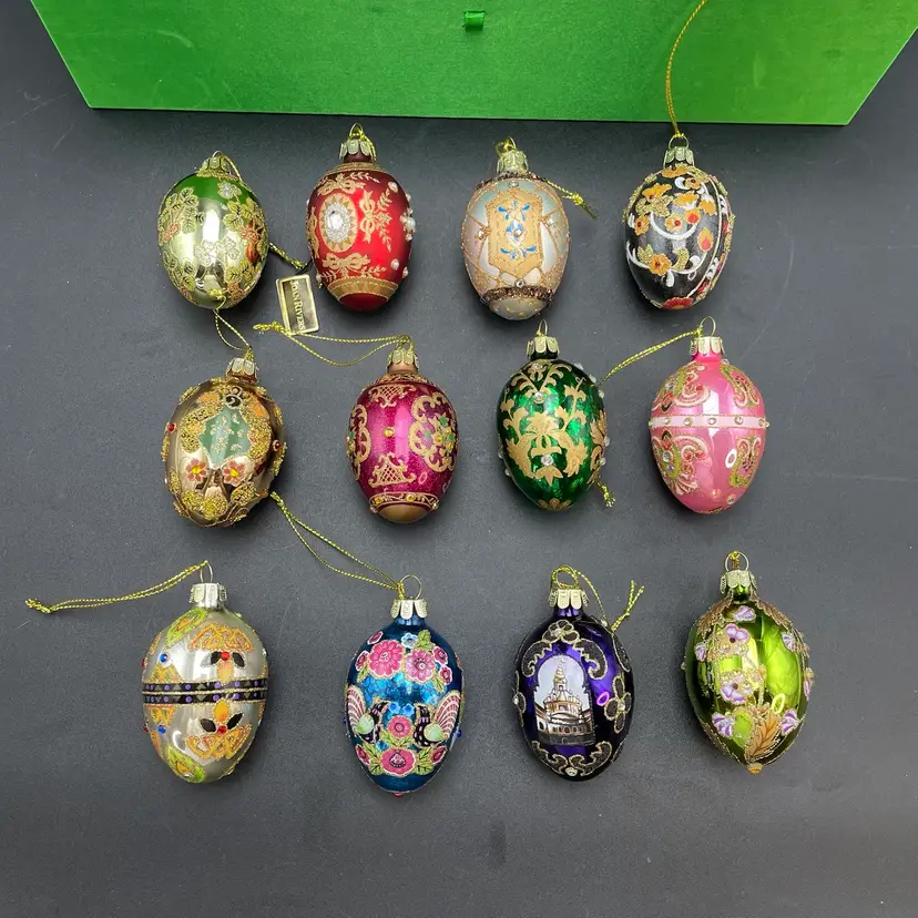Joan Rivers Russian Faberge Style Egg Glass Ornaments Original Box Set of 12