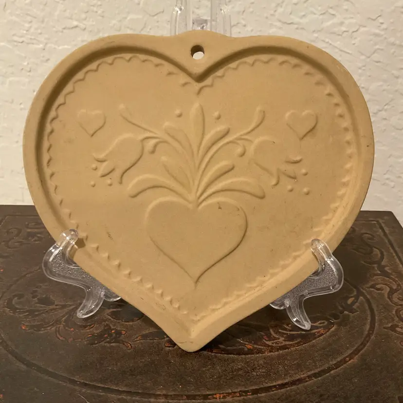 🍁 Folk Art Heart Tulips Brown Bag Ceramic Cookie Mold Hill Design 1986