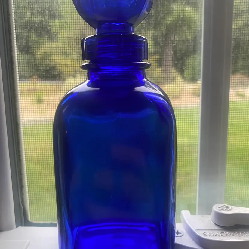 Vintage Wyeth 2 Cobalt Bottle with Eye Wash Cup