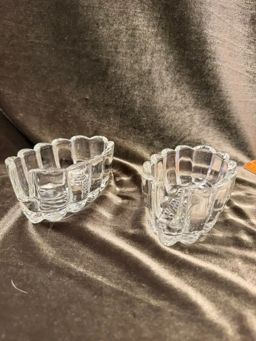 Set of two Princess House Heritage crystal spoon and fork holders, specifically the ribbed #438 model.