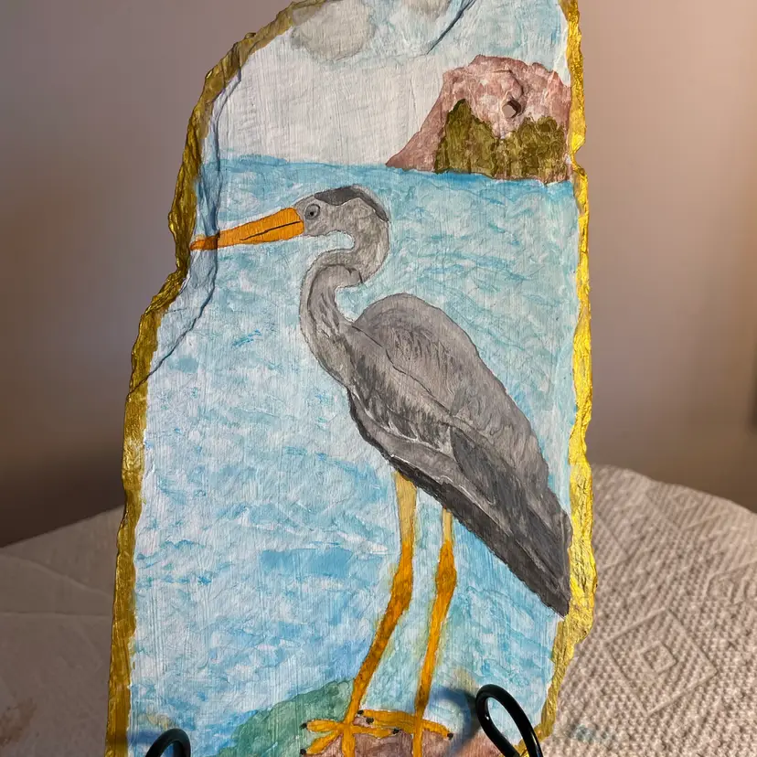 Watercolor Heron On Slate