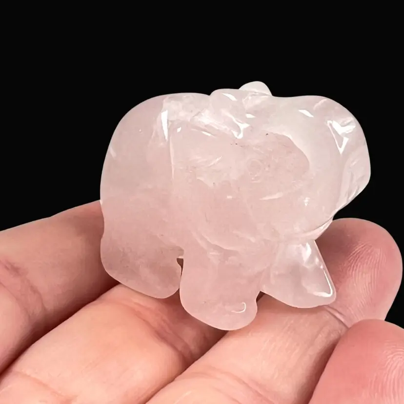 Pink Rose Quartz Elephant 🐘 1-1/8” Mini Carved Crystal Stone Figurine