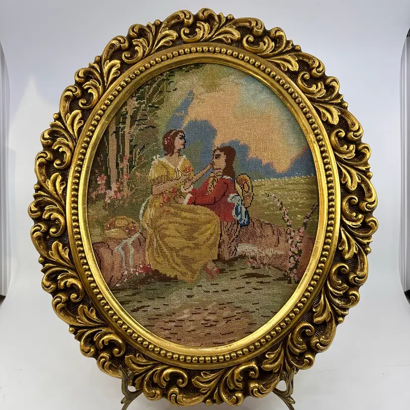Oval Ornate Framed Needlepoint