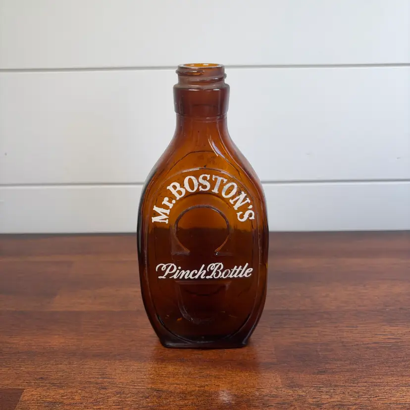 Mr. Boston Pinch Bottle, Amber Glass Liquor Bottle