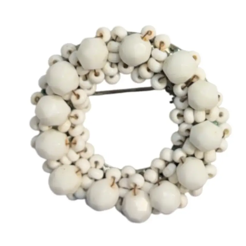 Vintage Signed Hobe Milk Glass Bead Pin