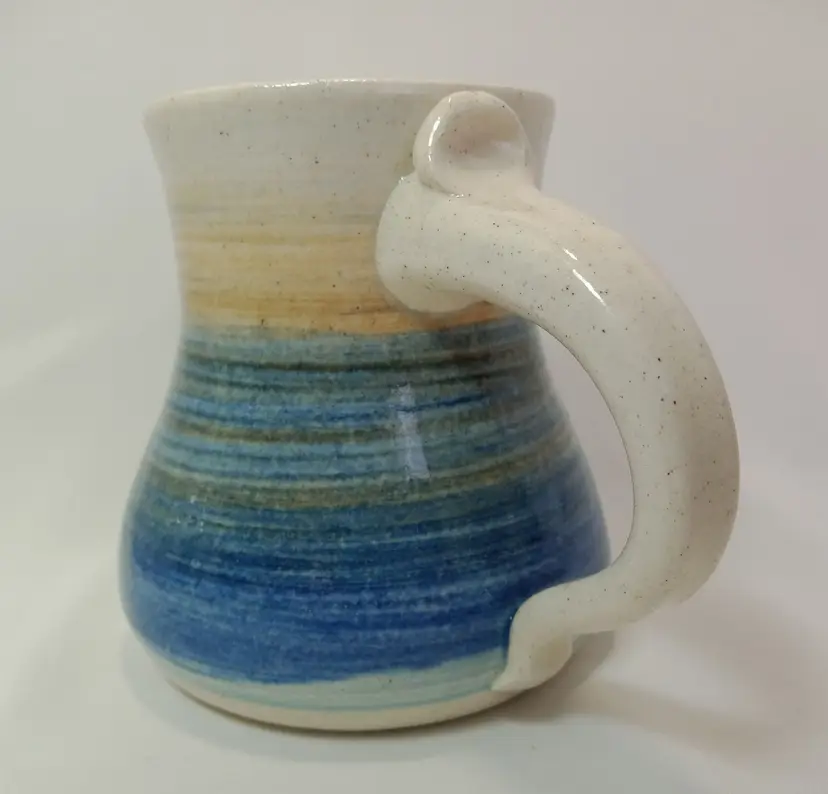 Home Deco Ceramic Coffee Mug, Blue and White, Signed 'Moki 95'